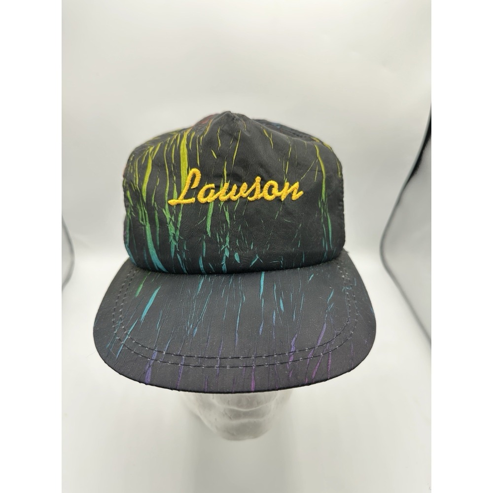 Vintage Lawson Snapback Hat Black Multicolor Streak Pattern 80sโ 90s Retro Cap